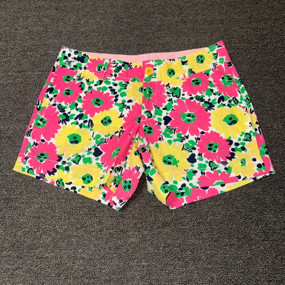 Lilly Pulitzer Callahan Shorts Pink Yellow Floral Cotton Size 2 Colorful Casual